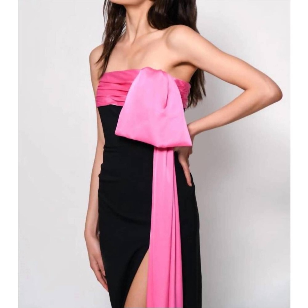 HUTCH NWT BLOGGER Black Pink Satin Drape Strapless Column Maxi Dress Serina Gown - Picture 5 of 17